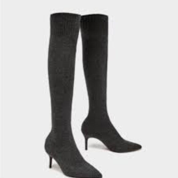 ZARA Grey Knee High Sock boots - Picture 1 of 7